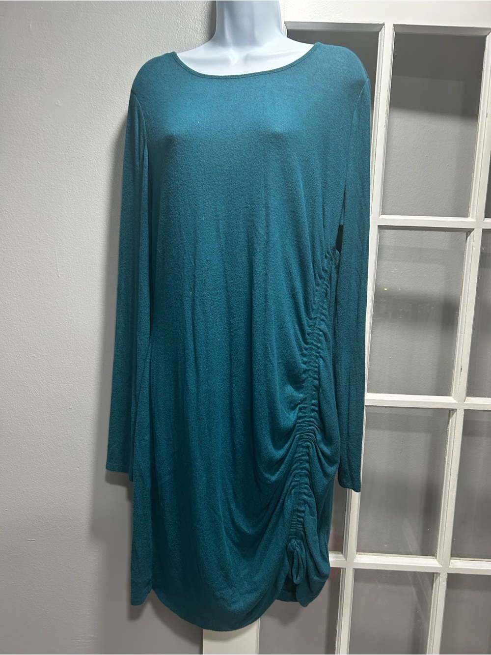 Nine West Teal Long-Sleeve Ruched Side Dress